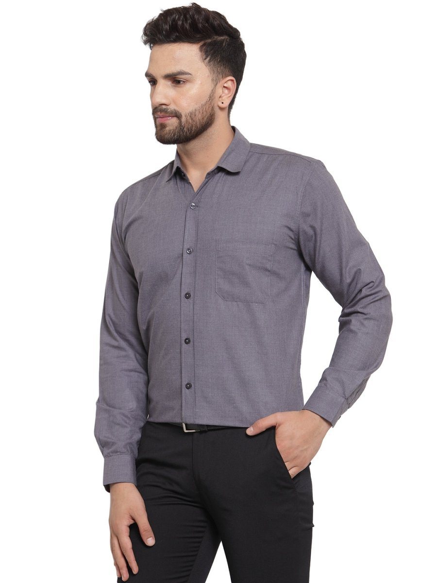 Indian Needle Men's Cotton Solid Charcoal Grey Formal Shirt's - SF_361Charcoal_S