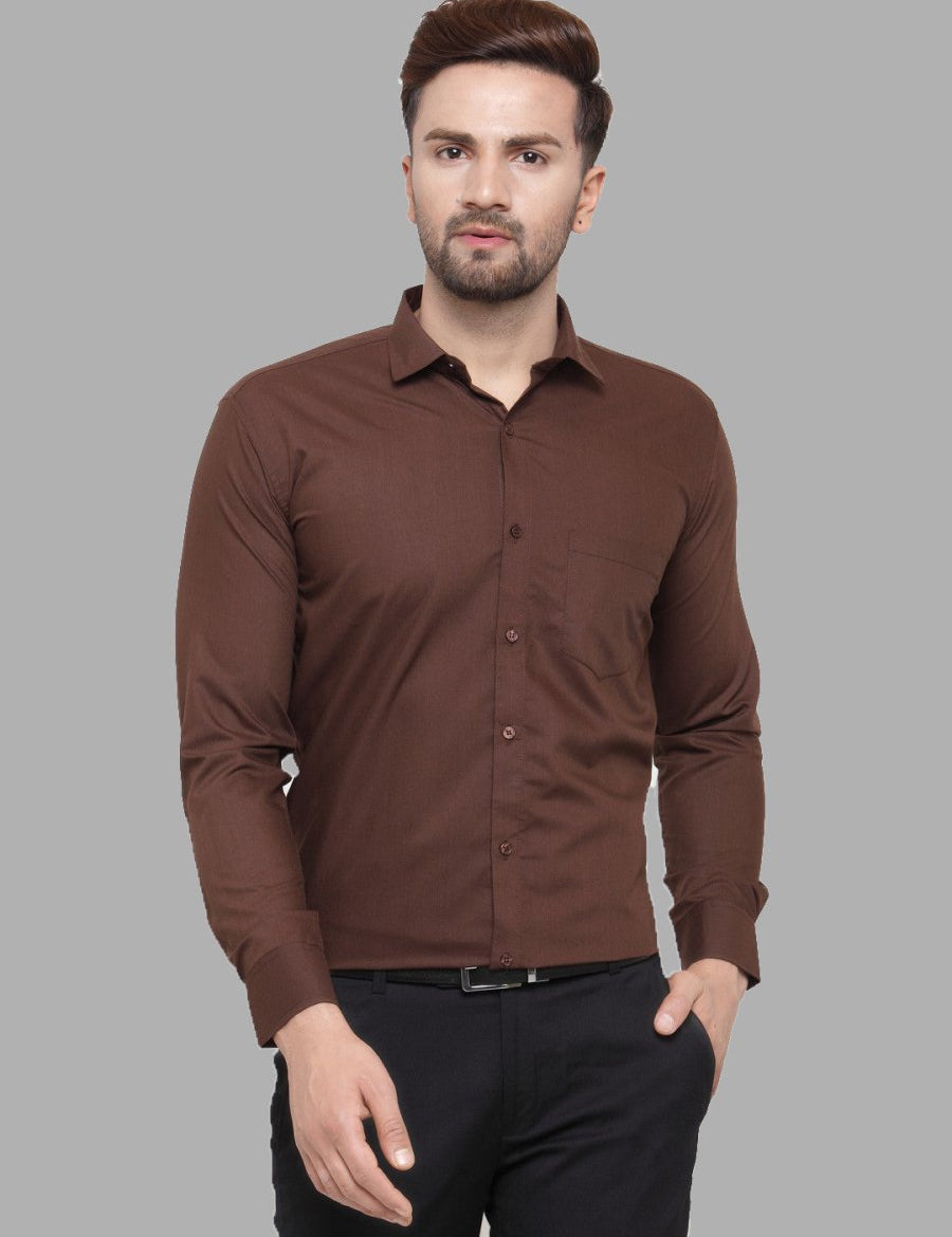 Indian Needle Men's Cotton Solid Coffee Formal Shirt's - SF_361Coffee_S