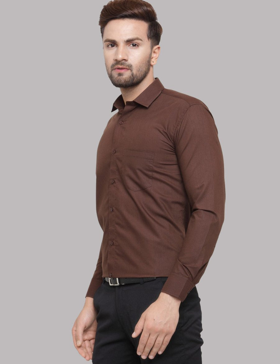 Indian Needle Men's Cotton Solid Coffee Formal Shirt's - SF_361Coffee_S