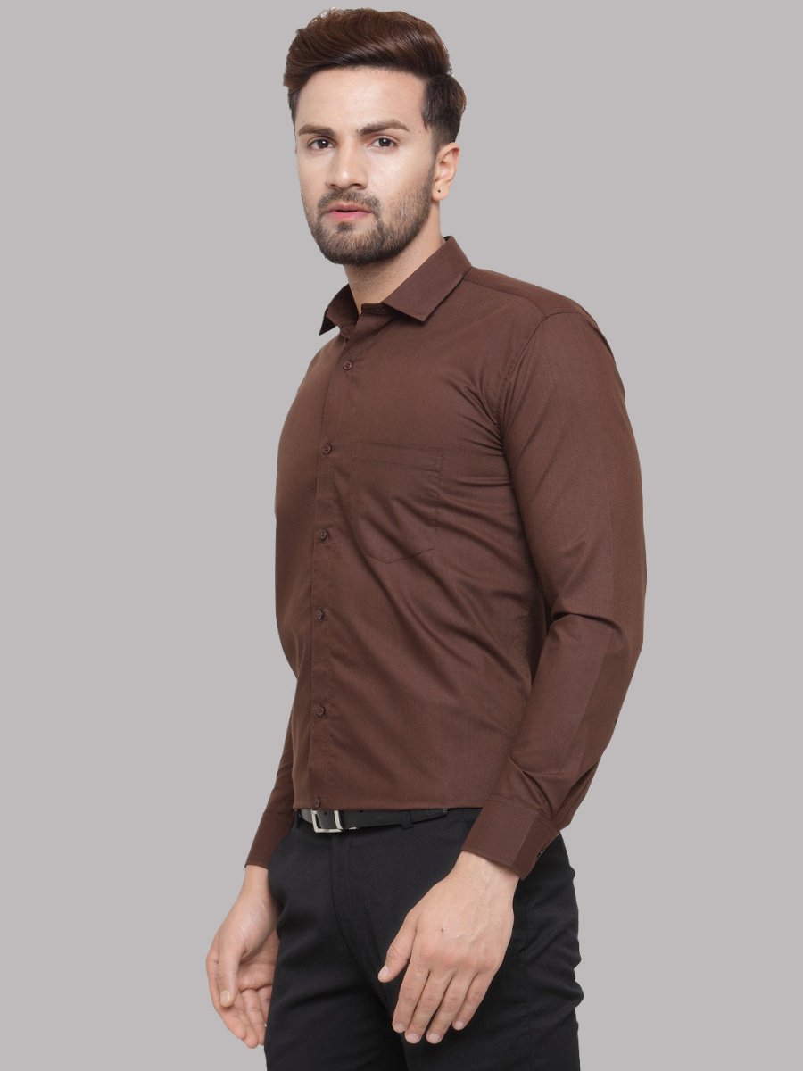 Indian Needle Men's Cotton Solid Coffee Formal Shirt's - SF_361Coffee_S