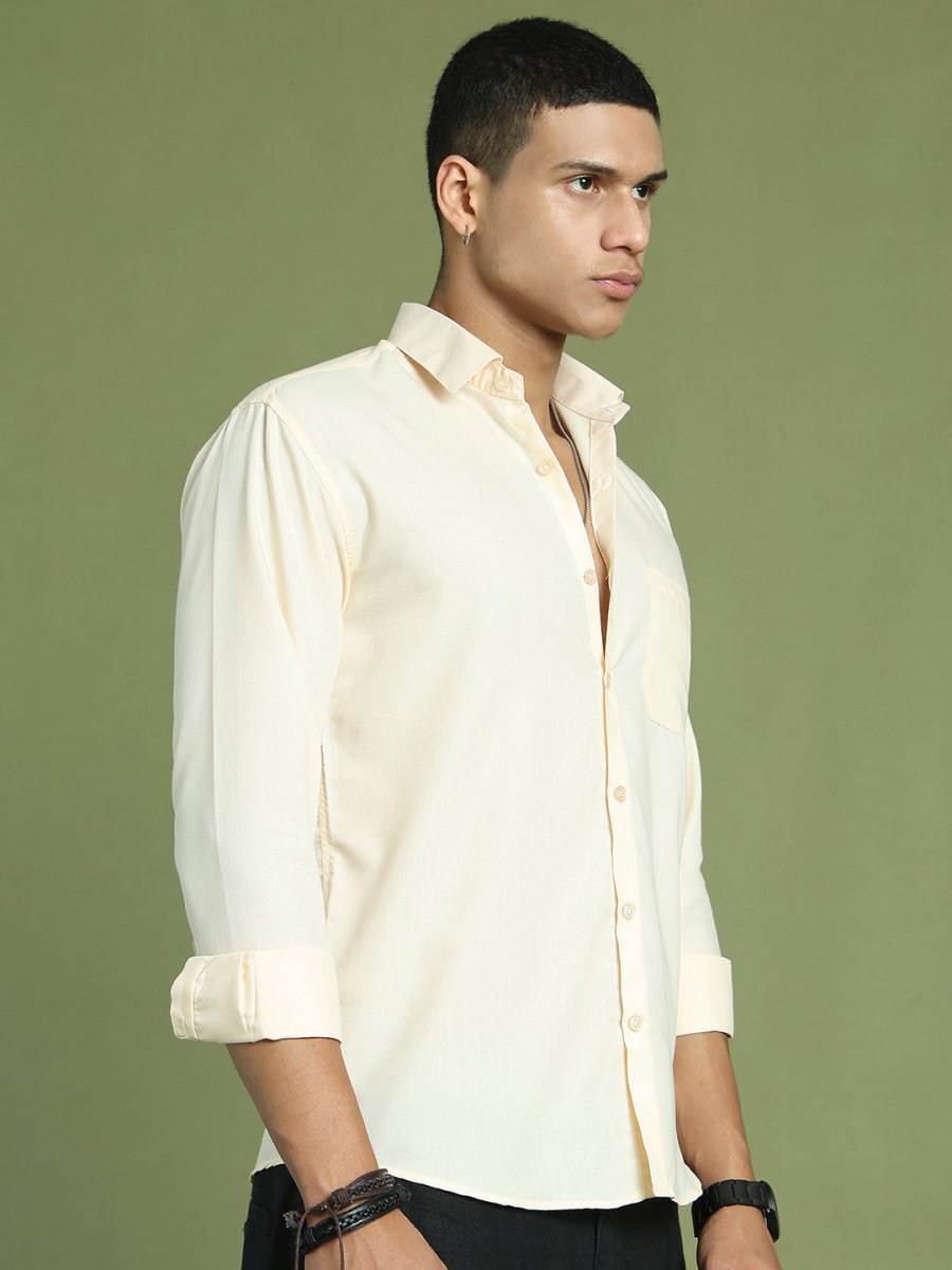 Indian Needle Men's Cotton Solid Cream Formal Shirt's - SF_361Cream_S