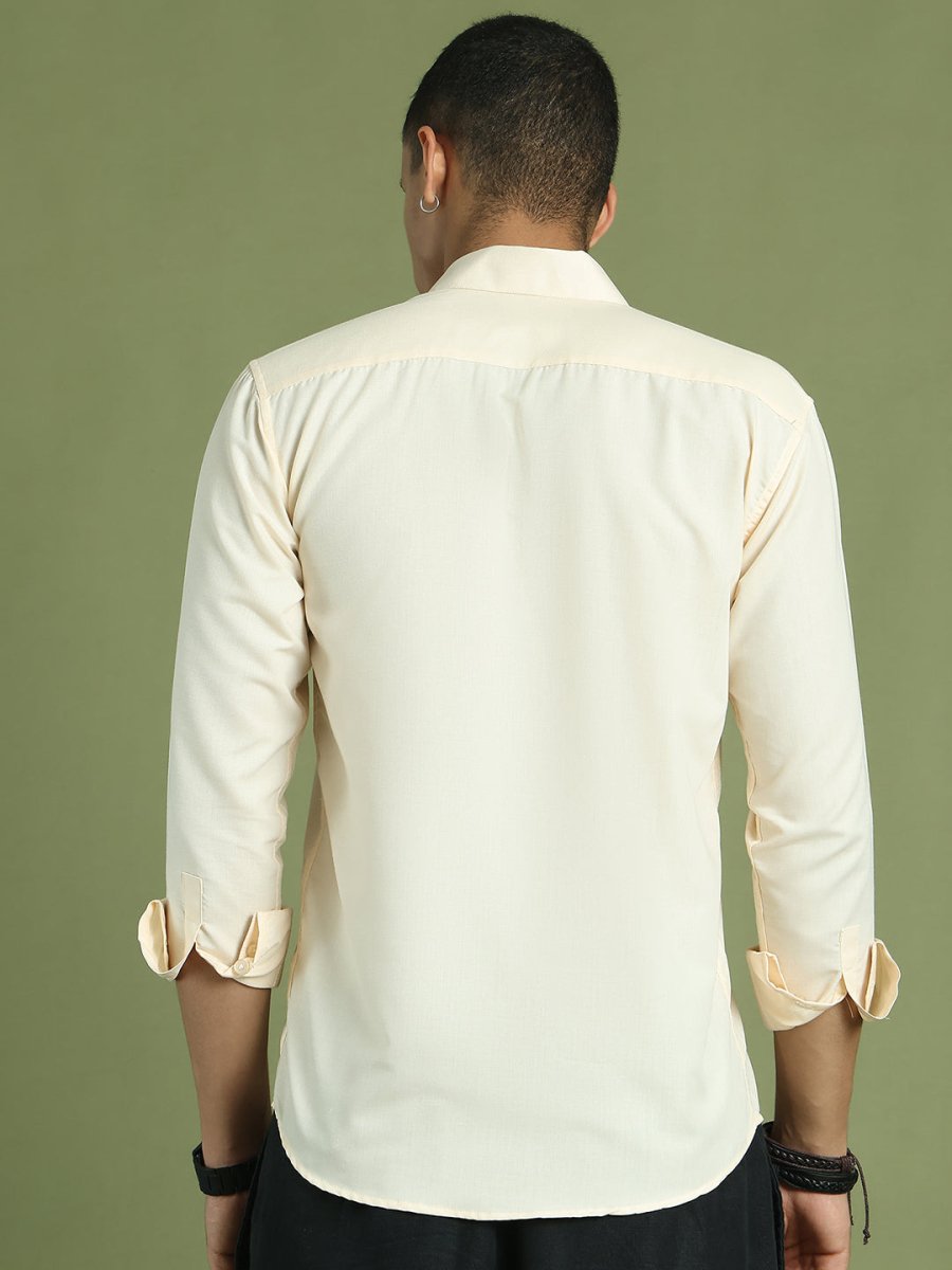 Indian Needle Men's Cotton Solid Cream Formal Shirt's - SF_361Cream_S