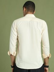 Indian Needle Men's Cotton Solid Cream Formal Shirt's - SF_361Cream_S