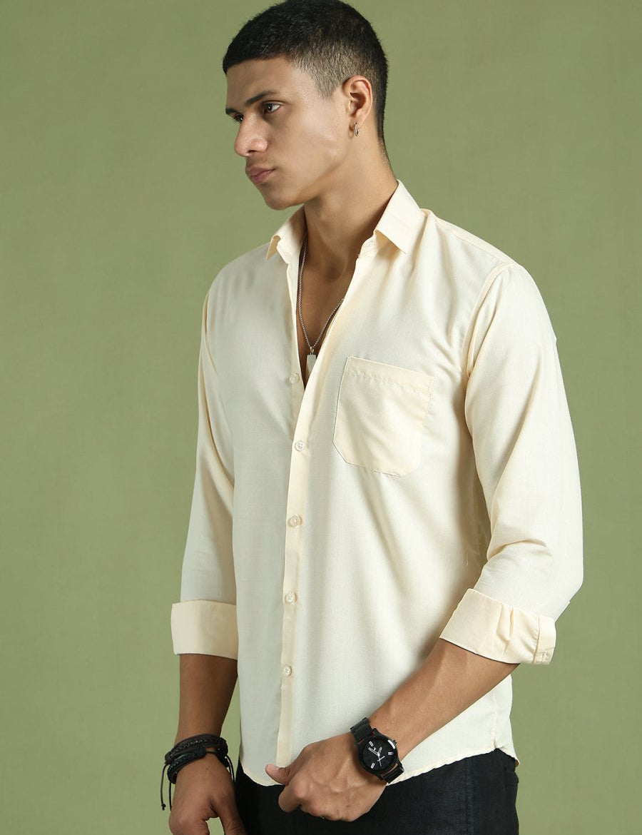 Indian Needle Men's Cotton Solid Cream Formal Shirt's - SF_361Cream_S