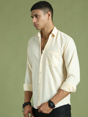 Indian Needle Men's Cotton Solid Cream Formal Shirt's - SF_361Cream_S