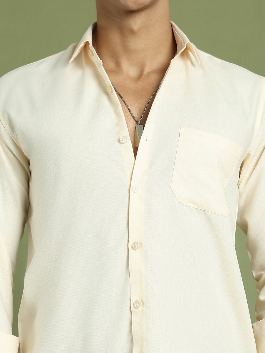 Indian Needle Men's Cotton Solid Cream Formal Shirt's - SF_361Cream_S