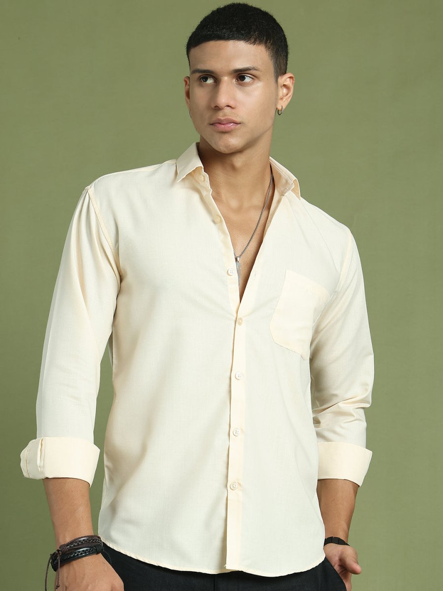 Indian Needle Men's Cotton Solid Cream Formal Shirt's - SF_361Cream_S