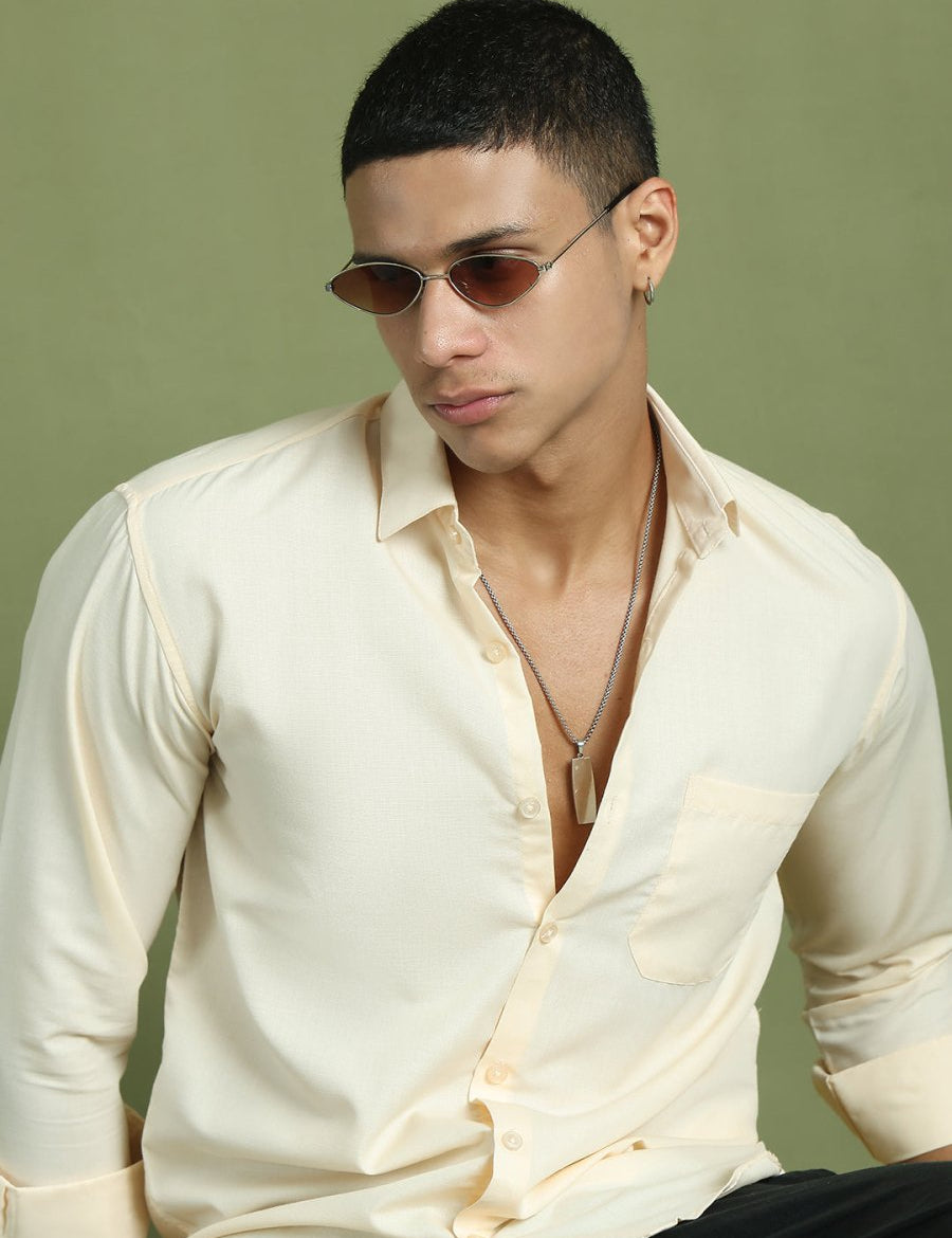 Indian Needle Men's Cotton Solid Cream Formal Shirt's - SF_361Cream_S