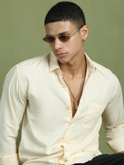 Indian Needle Men's Cotton Solid Cream Formal Shirt's - SF_361Cream_S