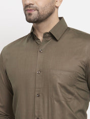 Indian Needle Men's Cotton Solid Dark Brown Formal Shirt's - SF_361Dark-Brown_S