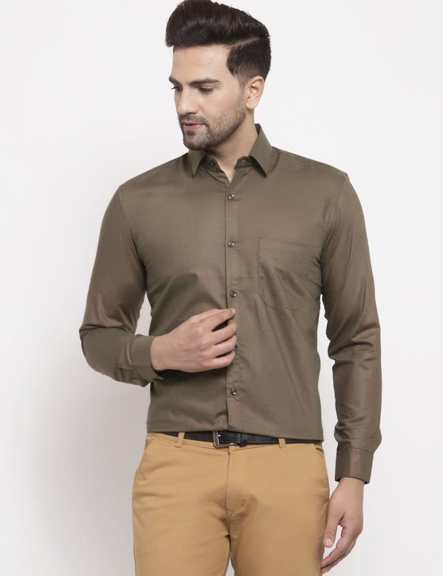 Indian Needle Men's Cotton Solid Dark Brown Formal Shirt's - SF_361Dark-Brown_S