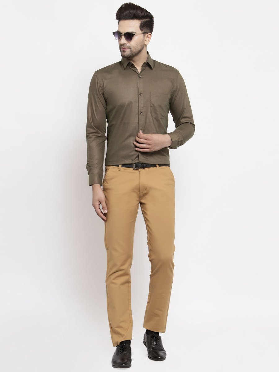 Indian Needle Men's Cotton Solid Dark Brown Formal Shirt's - SF_361Dark-Brown_S