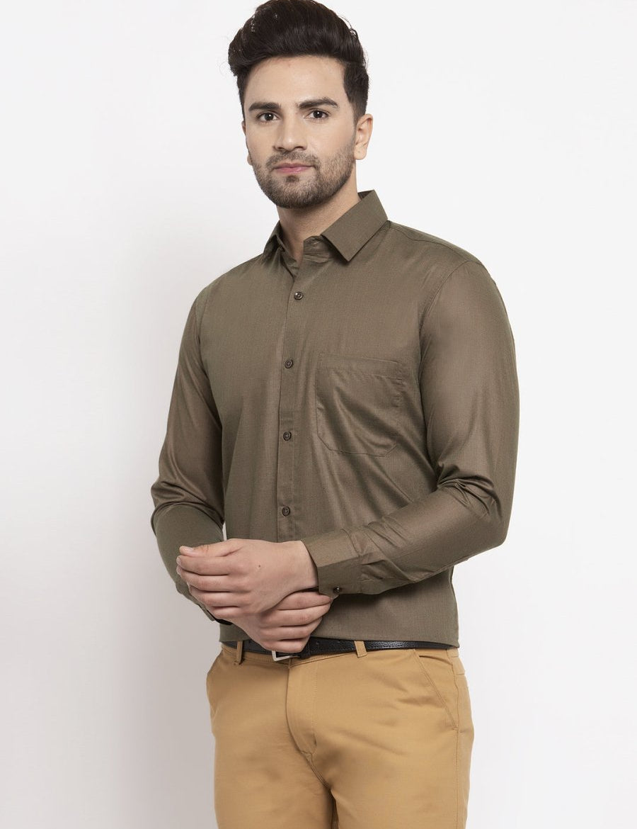 Indian Needle Men's Cotton Solid Dark Brown Formal Shirt's - SF_361Dark-Brown_S