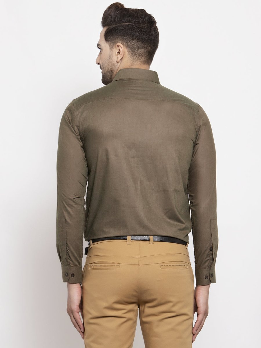 Indian Needle Men's Cotton Solid Dark Brown Formal Shirt's - SF_361Dark-Brown_S
