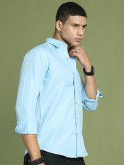 Indian Needle Men's Cotton Solid Firozi Blue Formal Shirt's - SF_361Firozi_S