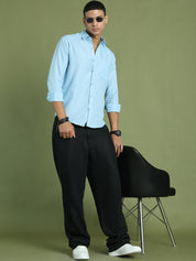 Indian Needle Men's Cotton Solid Firozi Blue Formal Shirt's - SF_361Firozi_S