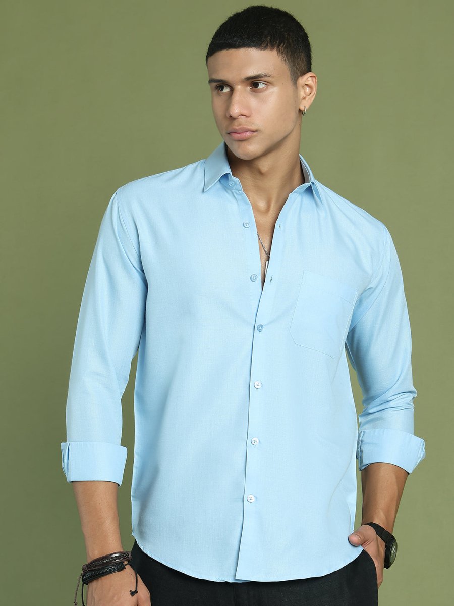 Indian Needle Men's Cotton Solid Firozi Blue Formal Shirt's - SF_361Firozi_S