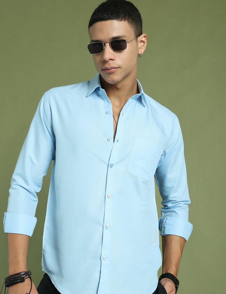 Indian Needle Men's Cotton Solid Firozi Blue Formal Shirt's - SF_361Firozi_S