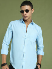 Indian Needle Men's Cotton Solid Firozi Blue Formal Shirt's - SF_361Firozi_S