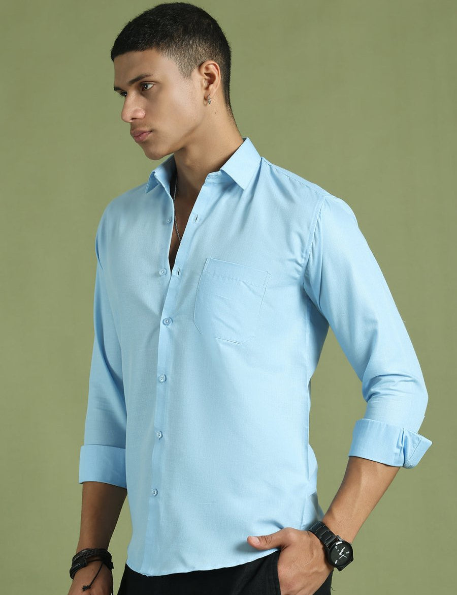 Indian Needle Men's Cotton Solid Firozi Blue Formal Shirt's - SF_361Firozi_S