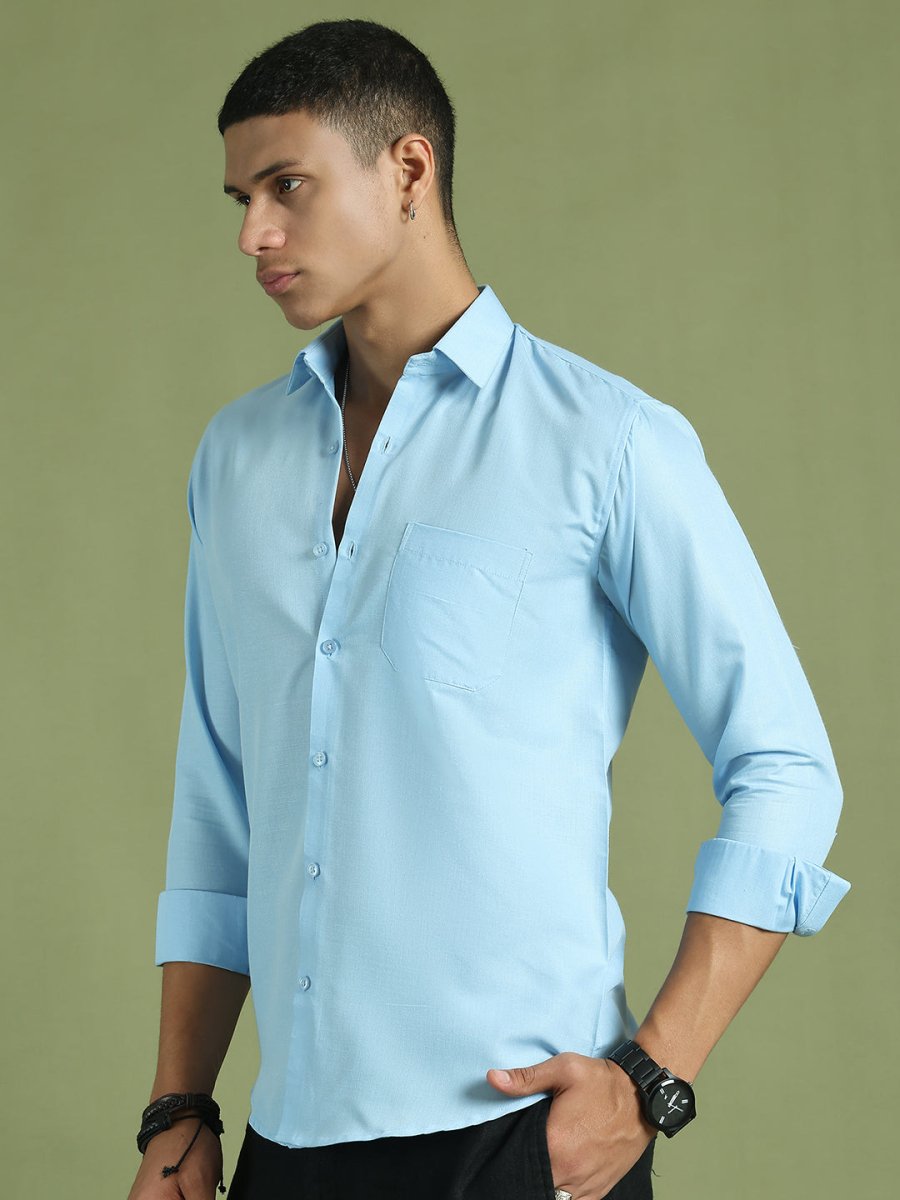Indian Needle Men's Cotton Solid Firozi Blue Formal Shirt's - SF_361Firozi_S
