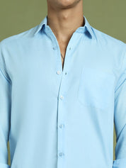 Indian Needle Men's Cotton Solid Firozi Blue Formal Shirt's - SF_361Firozi_S