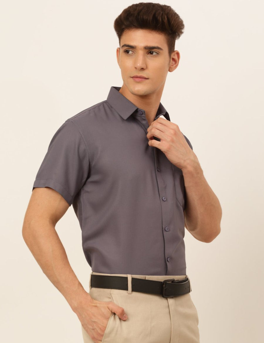 Indian Needle Men's Cotton Solid Formal Shirt's - SF_833Grey_S