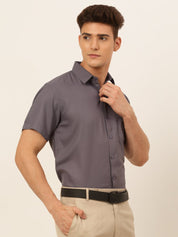 Indian Needle Men's Cotton Solid Formal Shirt's - SF_833Grey_S
