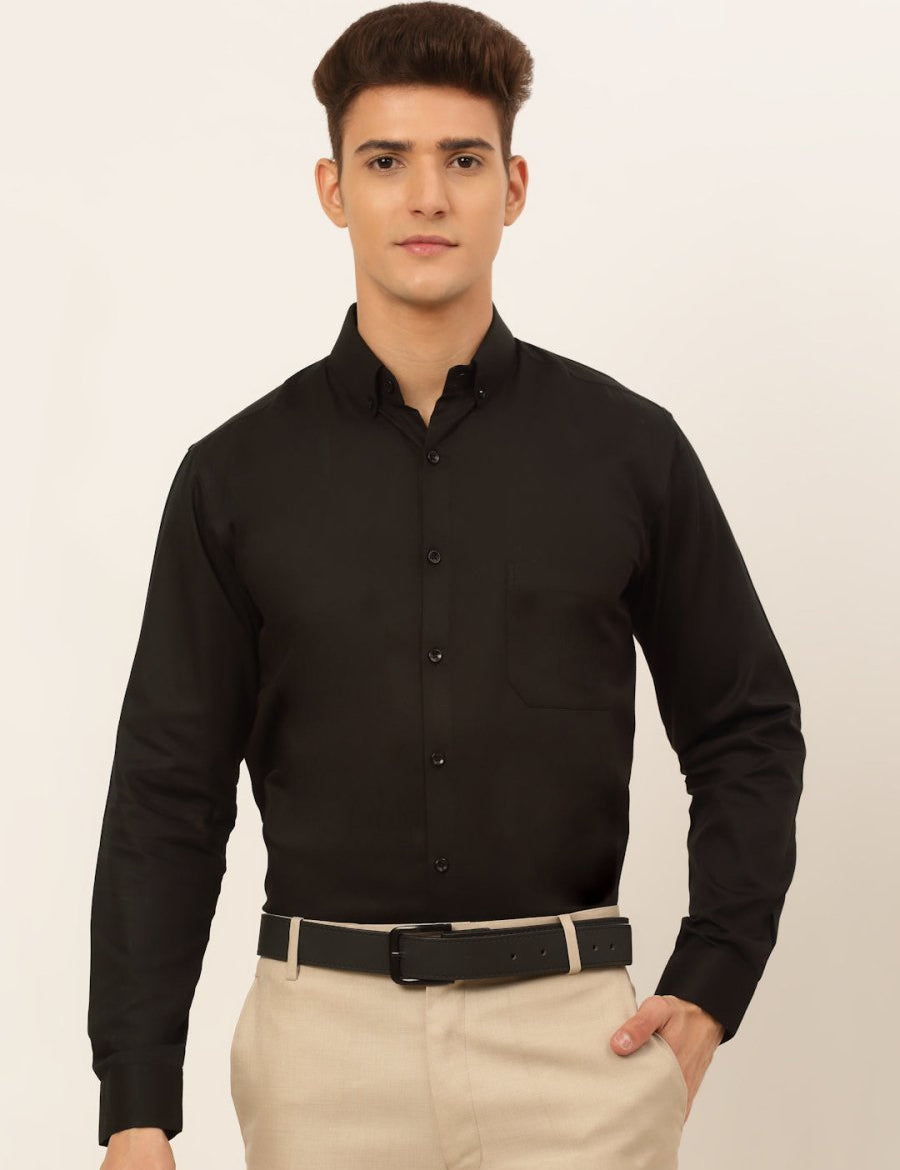 Indian Needle Men's Cotton Solid Formal Shirt's - SF_835Black_S