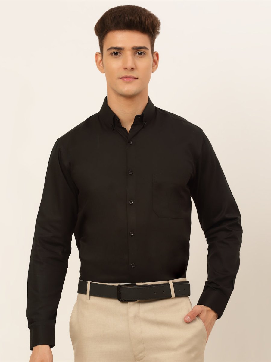 Indian Needle Men's Cotton Solid Formal Shirt's - SF_835Black_S