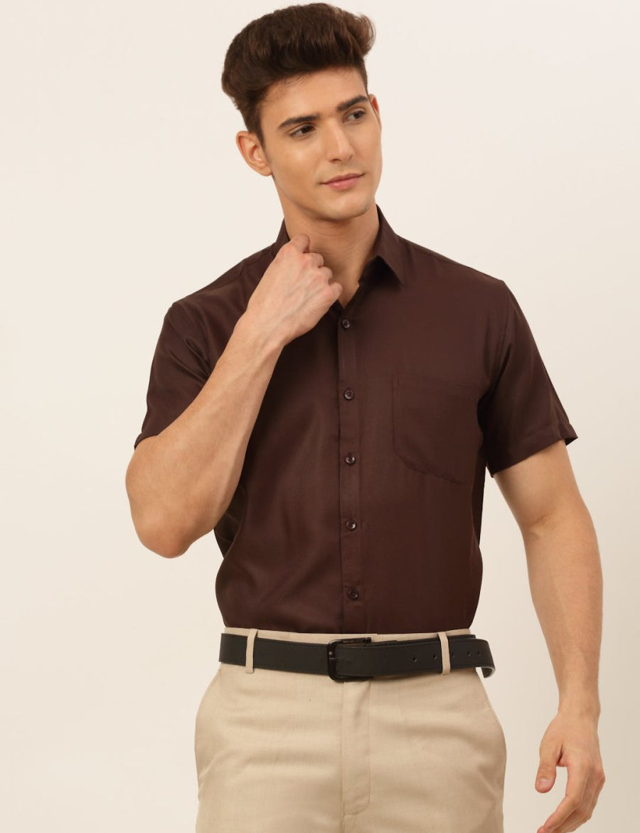 Indian Needle Men's Cotton Solid Formal Shirt's - SF_833Coffee_S