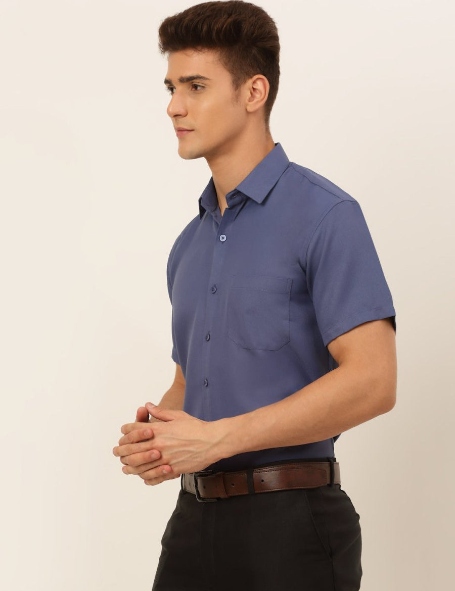 Indian Needle Men's Cotton Solid Formal Shirt's - SF_833Blue_S