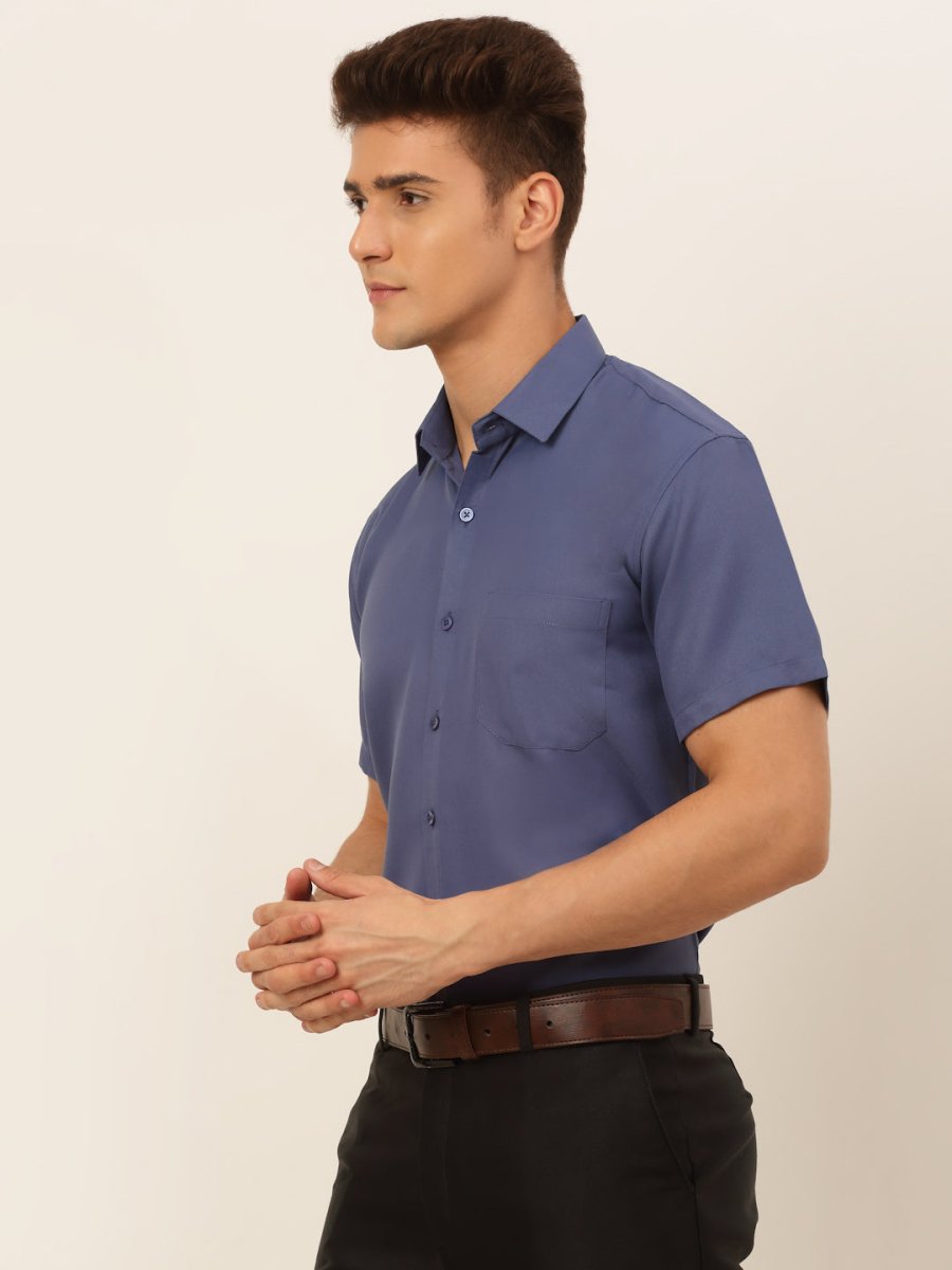 Indian Needle Men's Cotton Solid Formal Shirt's - SF_833Blue_S