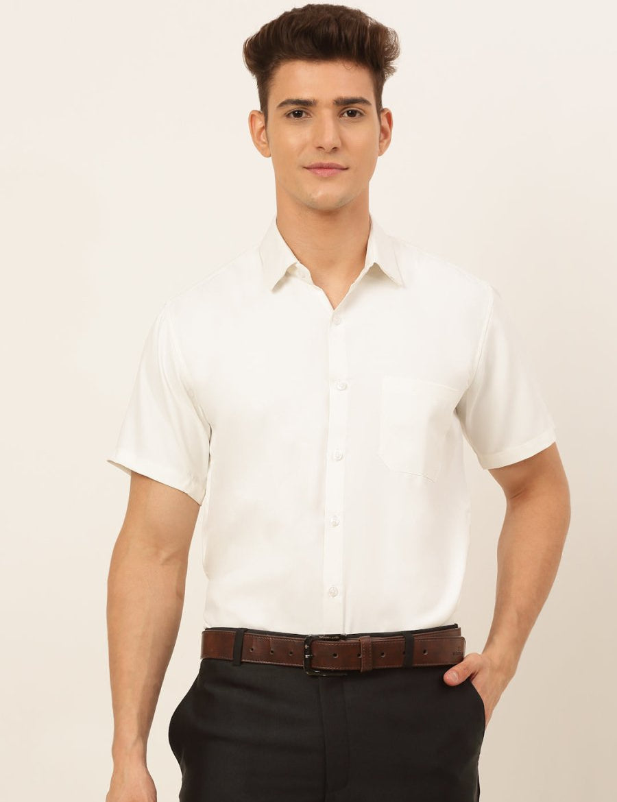 Indian Needle Men's Cotton Solid Formal Shirt's - SF_833White_S