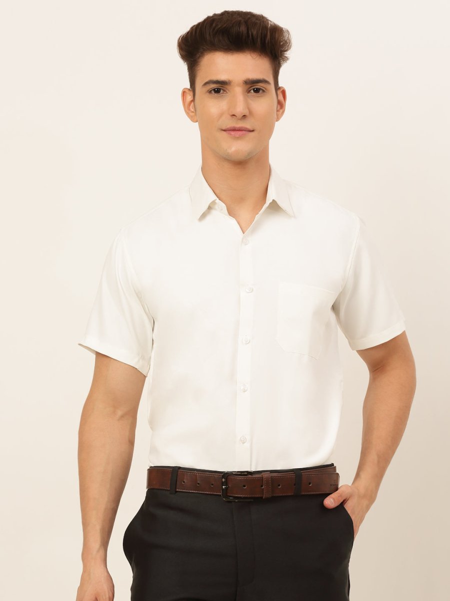 Indian Needle Men's Cotton Solid Formal Shirt's - SF_833White_S