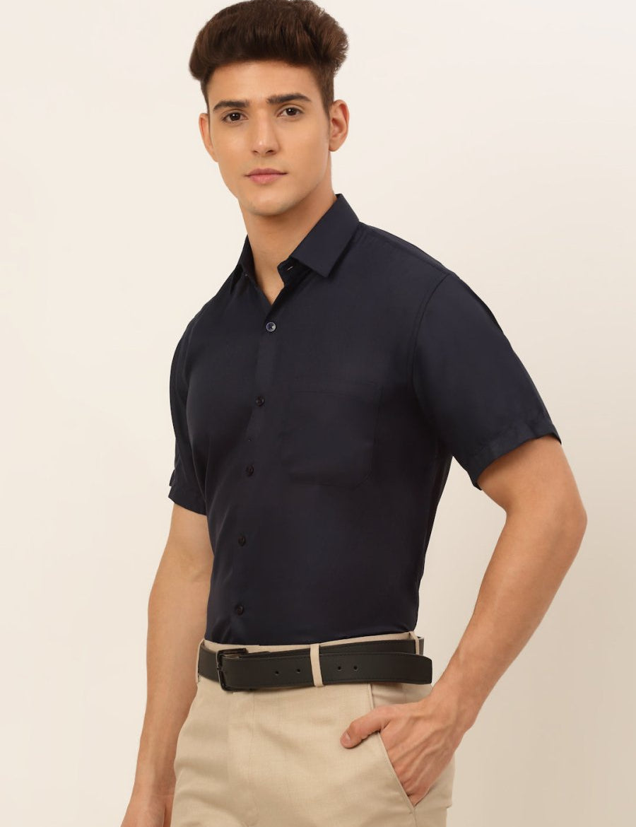 Indian Needle Men's Cotton Solid Formal Shirt's - SF_833Navy_S