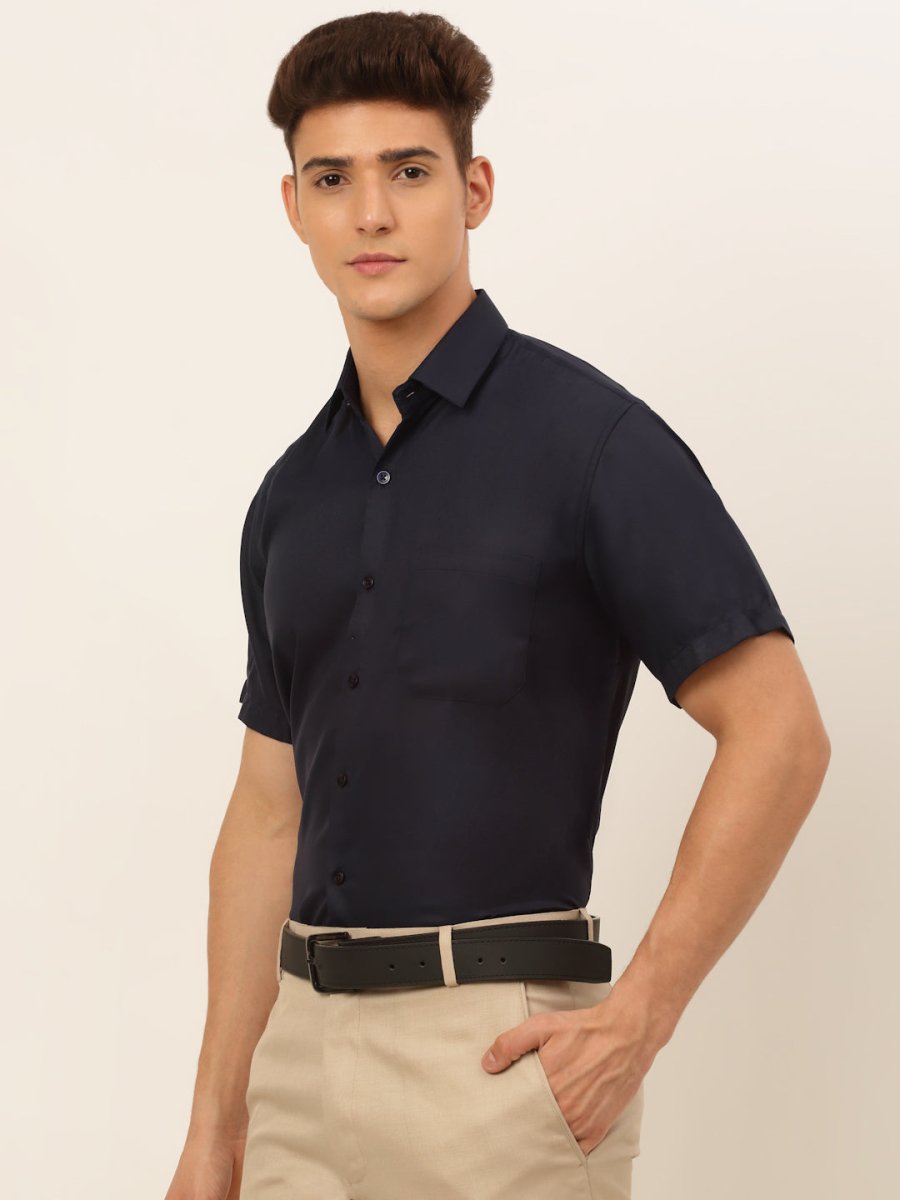 Indian Needle Men's Cotton Solid Formal Shirt's - SF_833Navy_S
