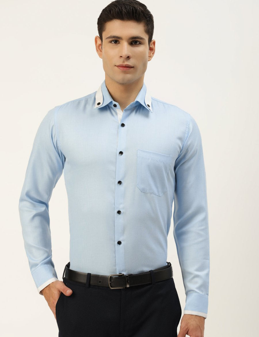 Indian Needle Men's Cotton Solid Formal Shirts - SF_796Sky_S