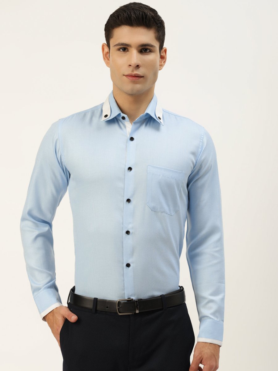 Indian Needle Men's Cotton Solid Formal Shirts - SF_796Sky_S
