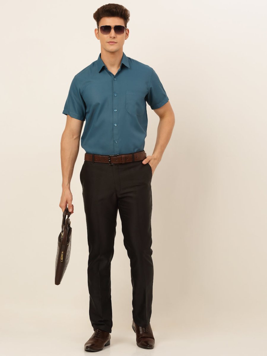 Indian Needle Men's Cotton Solid Formal Shirt's - SF_833Teal_S