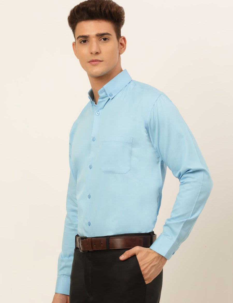 Indian Needle Men's Cotton Solid Formal Shirt's - SF_835Sky_S