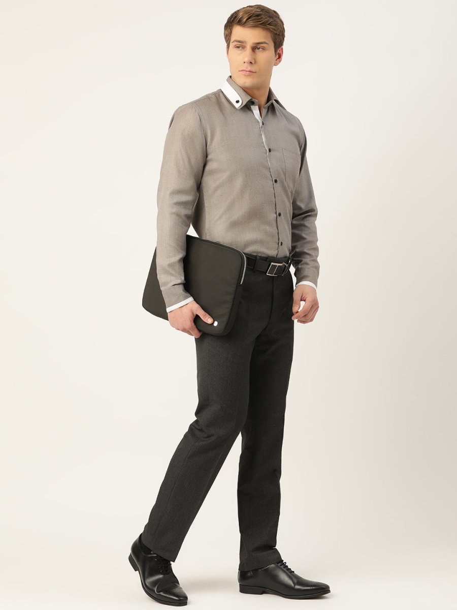 Indian Needle Men's Cotton Solid Formal Shirts - SF_796Charcoal_S