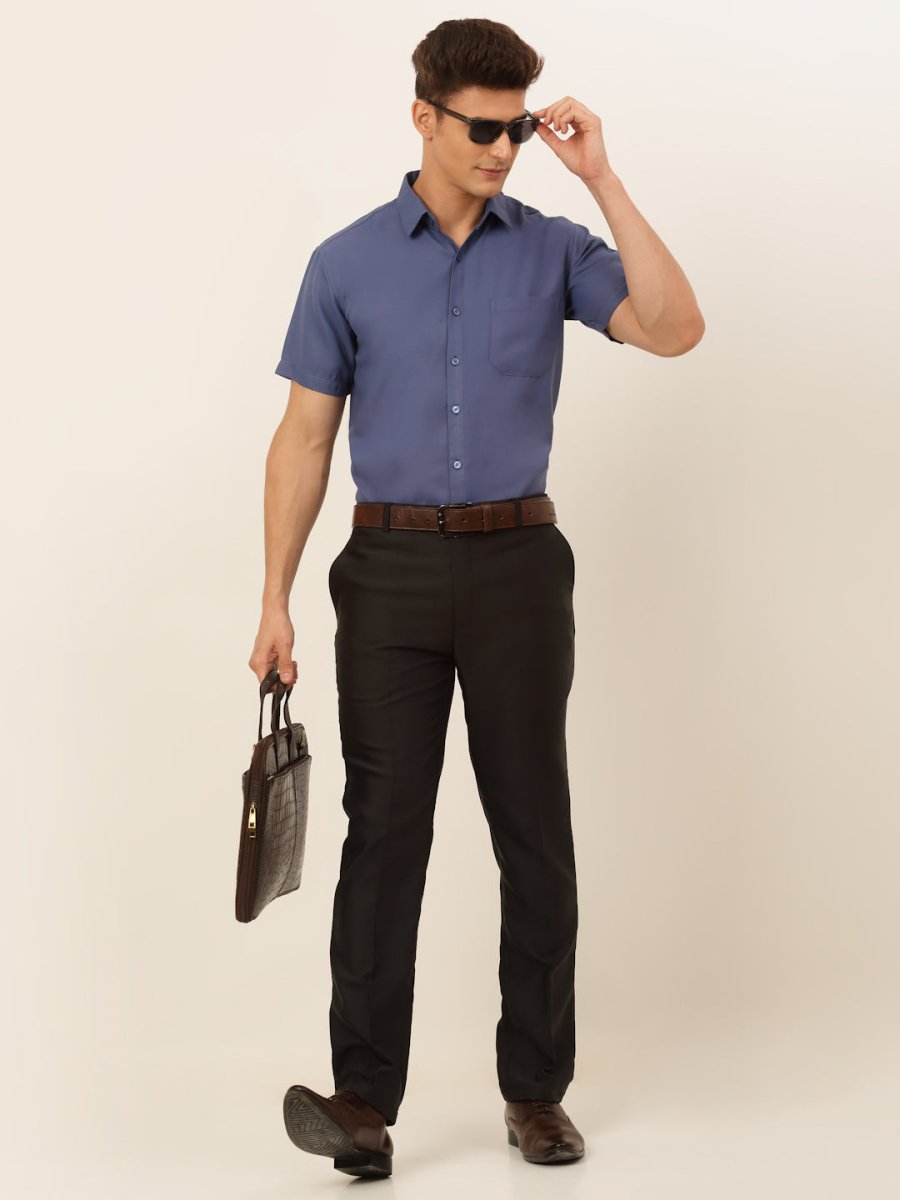 Indian Needle Men's Cotton Solid Formal Shirt's - SF_833Blue_S