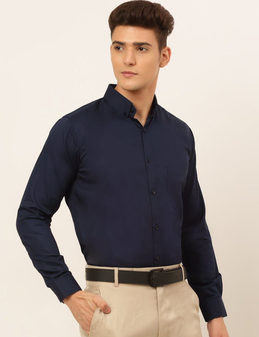 Indian Needle Men's Cotton Solid Formal Shirt's - SF_835Navy_S