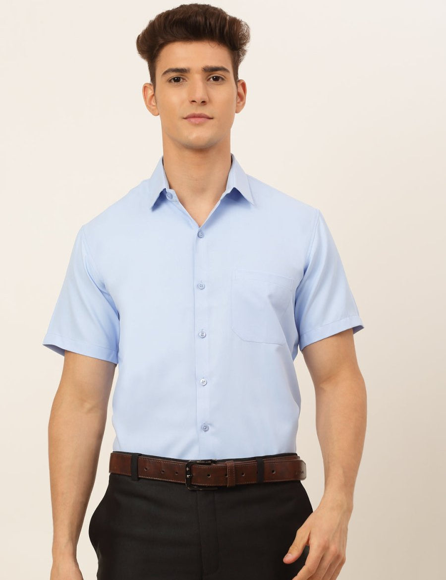 Indian Needle Men's Cotton Solid Formal Shirt's - SF_833Firozi_S