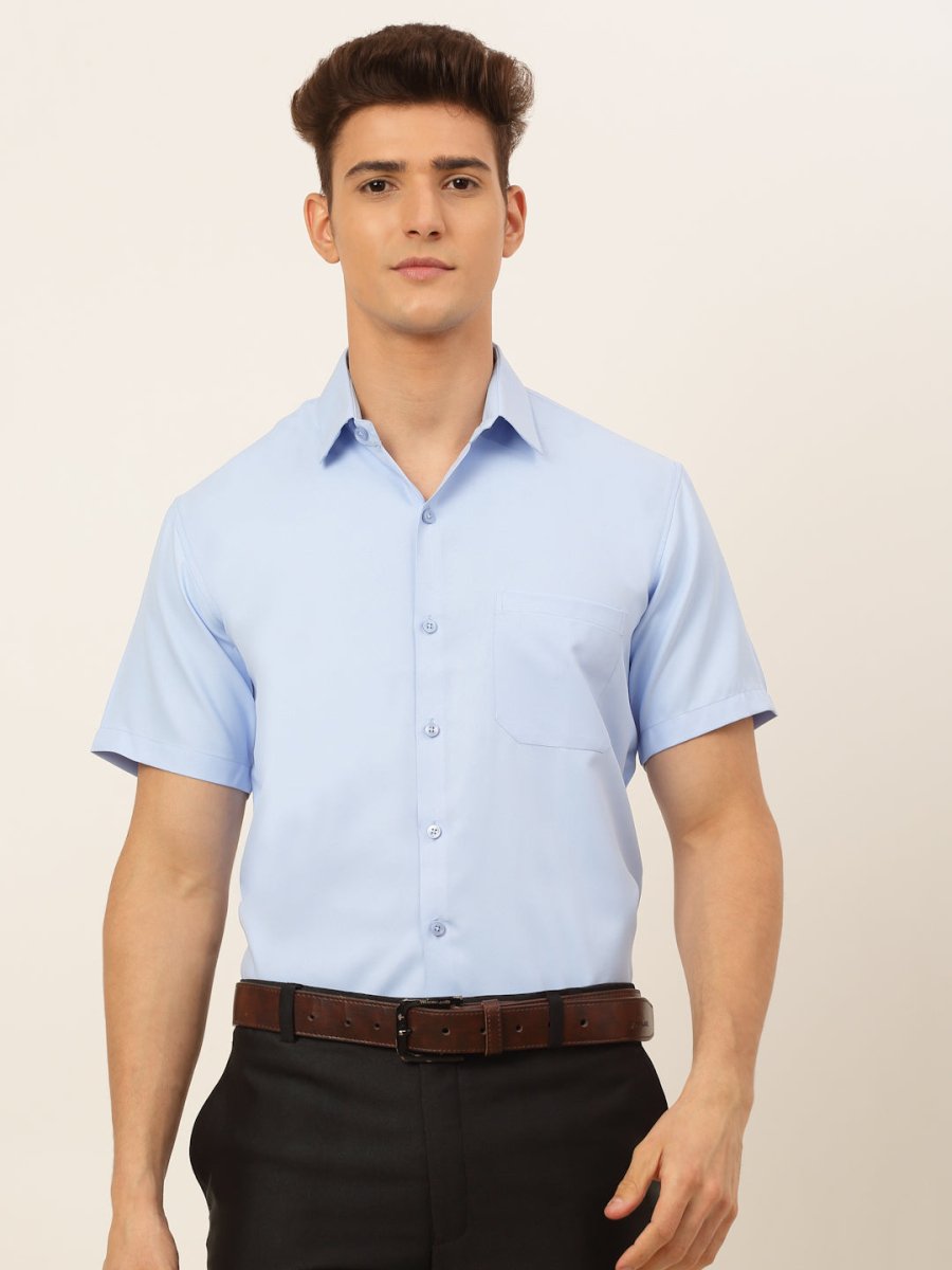 Indian Needle Men's Cotton Solid Formal Shirt's - SF_833Firozi_S