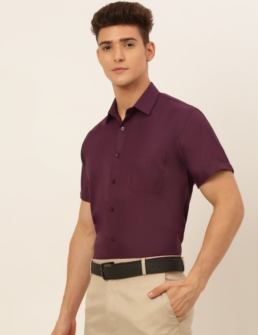 Indian Needle Men's Cotton Solid Formal Shirt's - SF_833Wine_S