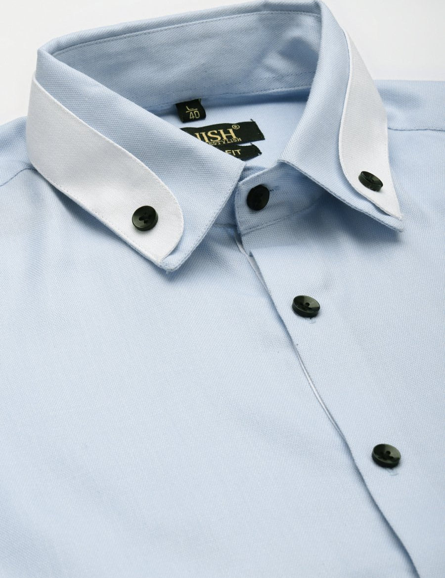 Indian Needle Men's Cotton Solid Formal Shirts - SF_796Sky_S