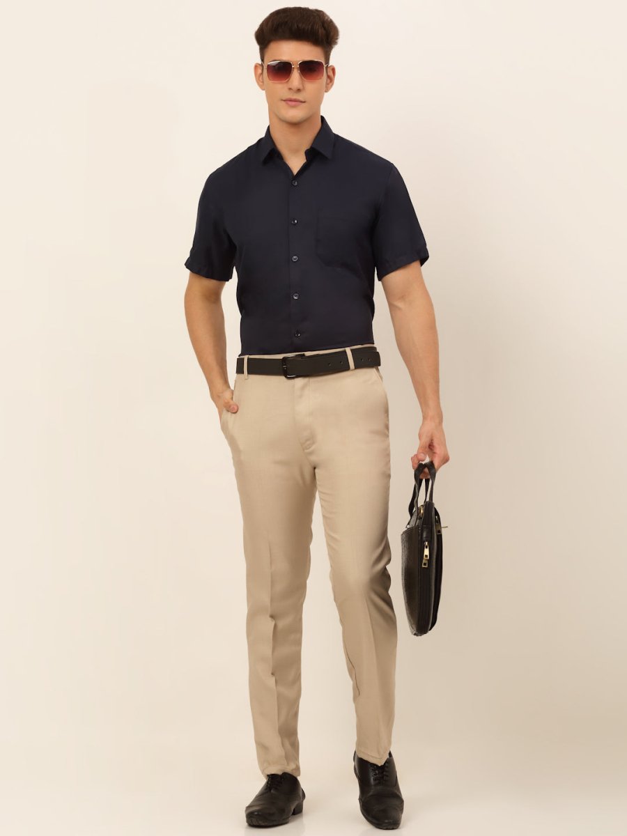 Indian Needle Men's Cotton Solid Formal Shirt's - SF_833Navy_S