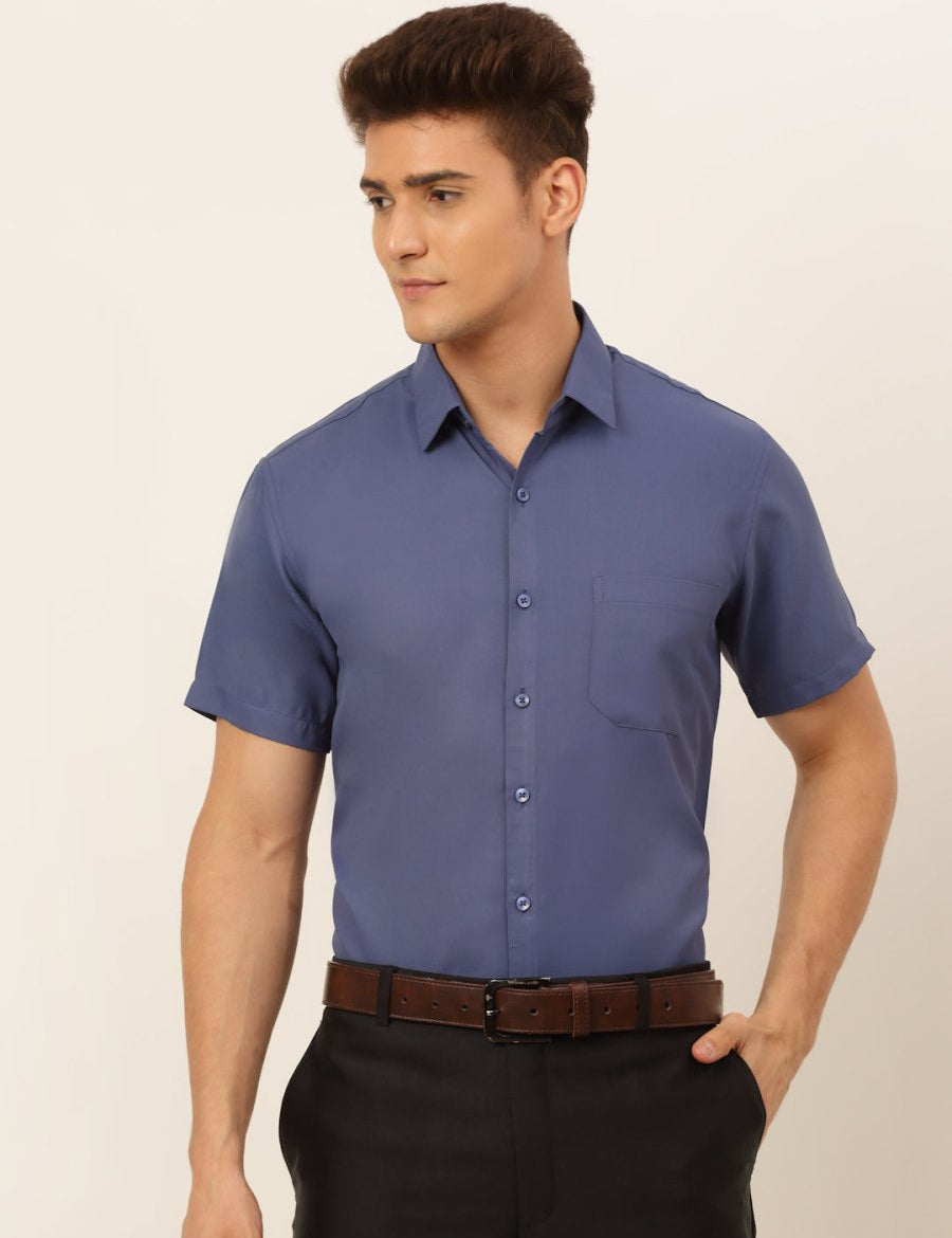Indian Needle Men's Cotton Solid Formal Shirt's - SF_833Blue_S